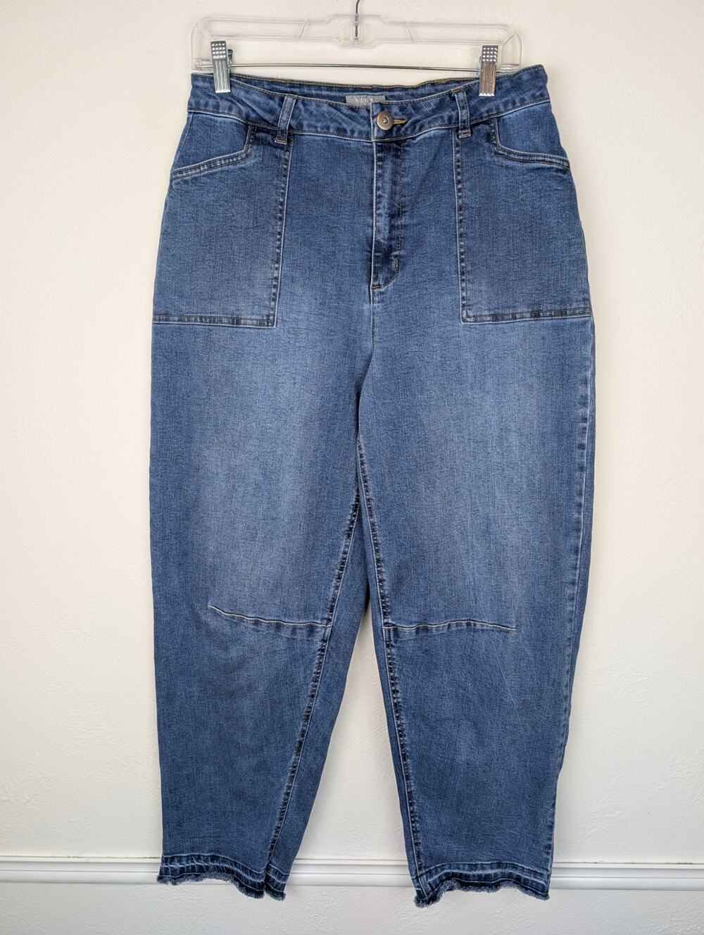 Habitat Denim Jeans Stretch Barrel Leg Distressed Raw Boho Utility Blue Size 14